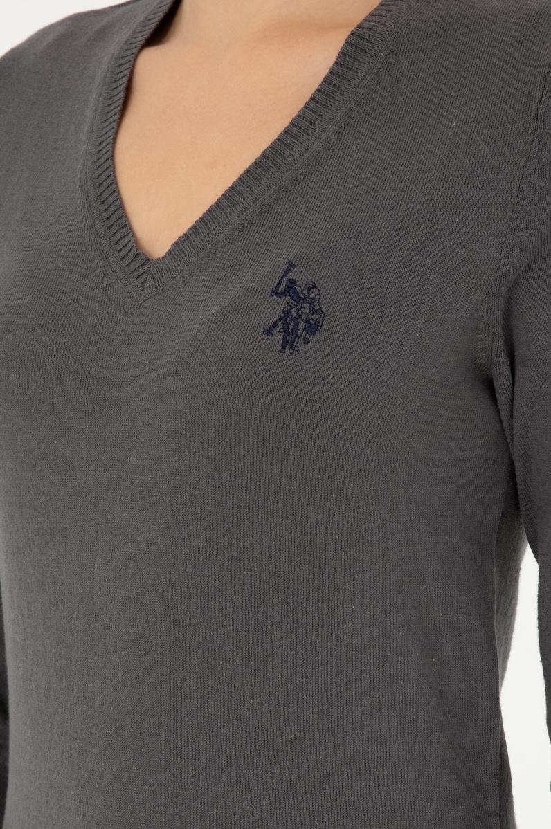 Kadın Antrasit V Yaka Basic Kazak