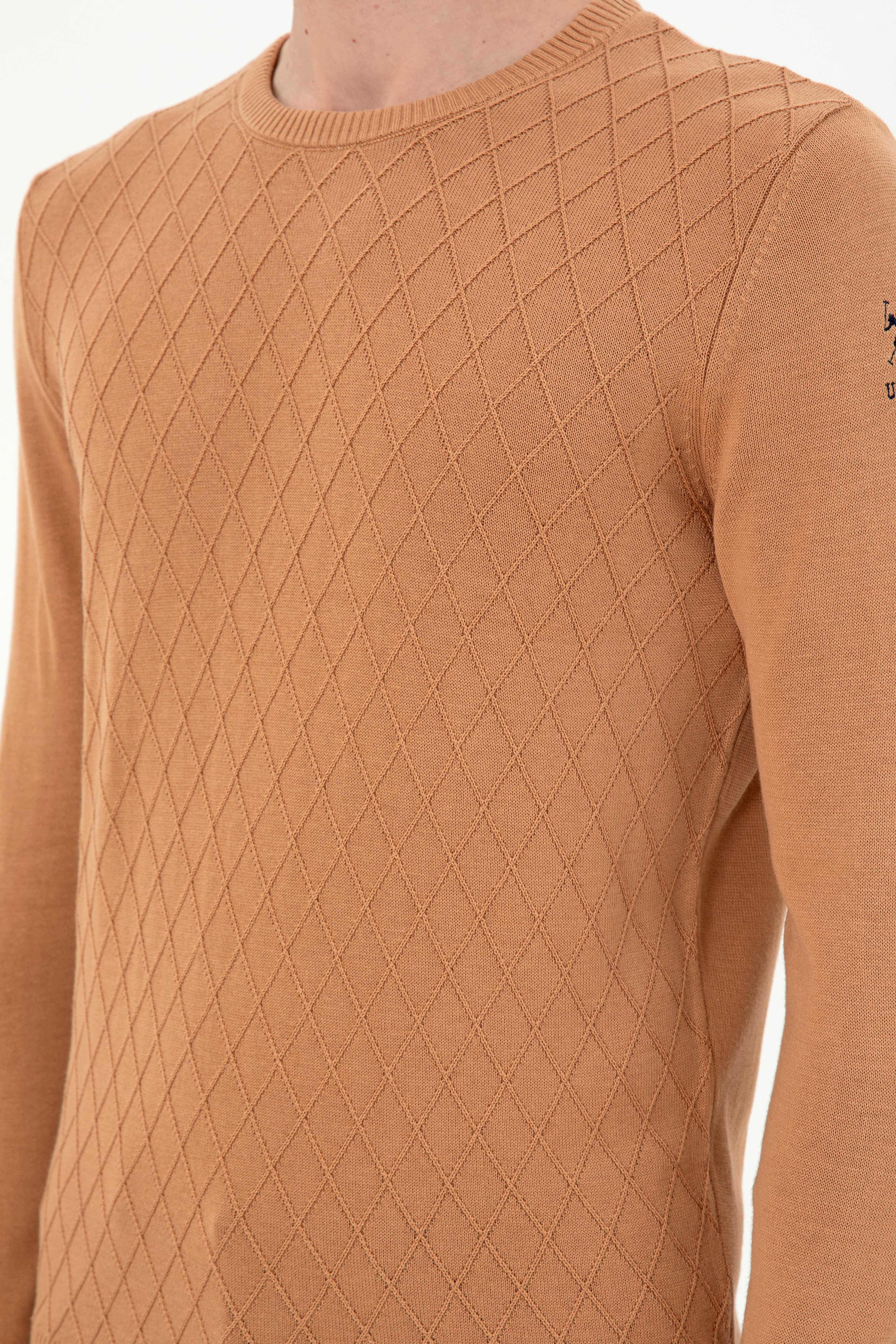 Erkek Slim Fit Bisiklet Yaka Camel Kazak - Image 7