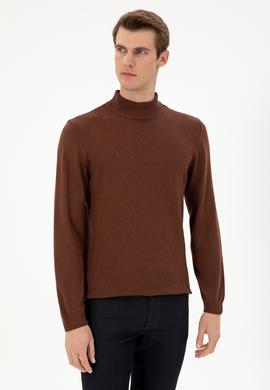 Erkek Slim Fit Yarım Balıkçı Yaka Kahverengi Kazak - 50297038037