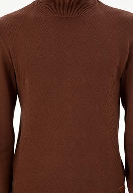 Erkek Slim Fit Yarım Balıkçı Yaka Kahverengi Kazak - 50297038037