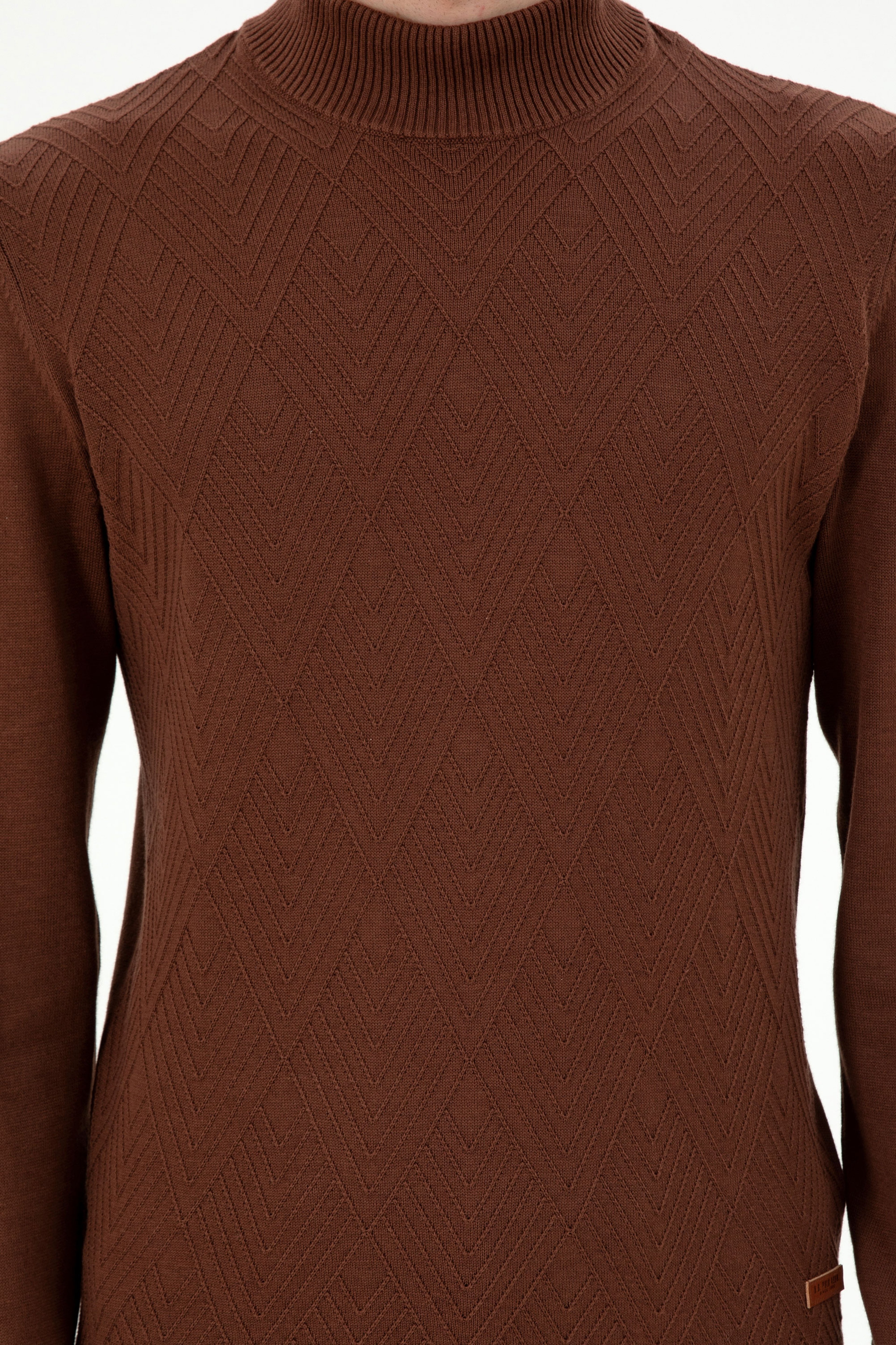 Erkek Slim Fit Yarım Balıkçı Yaka Kahverengi Kazak - Image 6