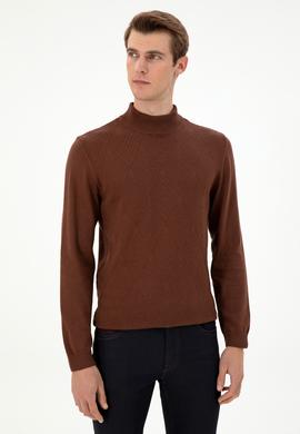 Erkek Slim Fit Yarım Balıkçı Yaka Kahverengi Kazak - 50297038037