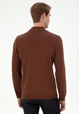 Erkek Slim Fit Yarım Balıkçı Yaka Kahverengi Kazak - 50297038037