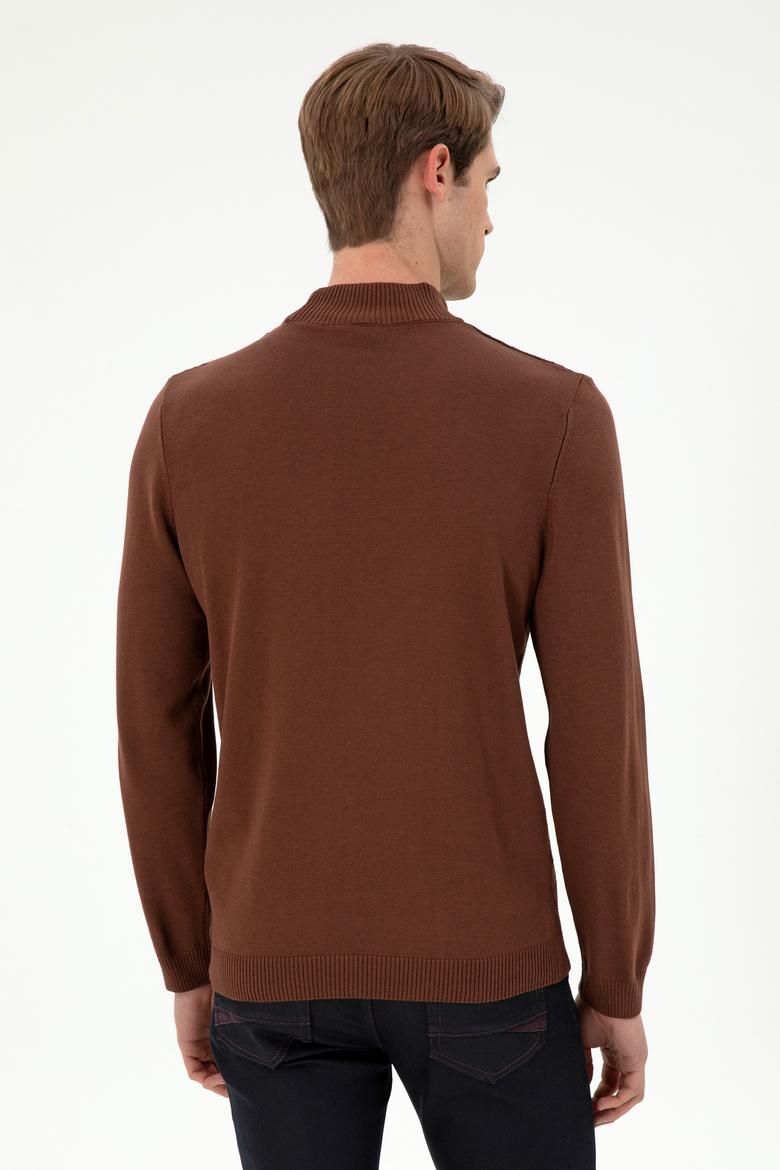 Erkek Slim Fit Yarım Balıkçı Yaka Kahverengi Kazak - 50297038037