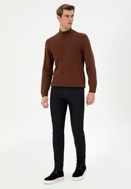 Erkek Slim Fit Yarım Balıkçı Yaka Kahverengi Kazak - 50297038037