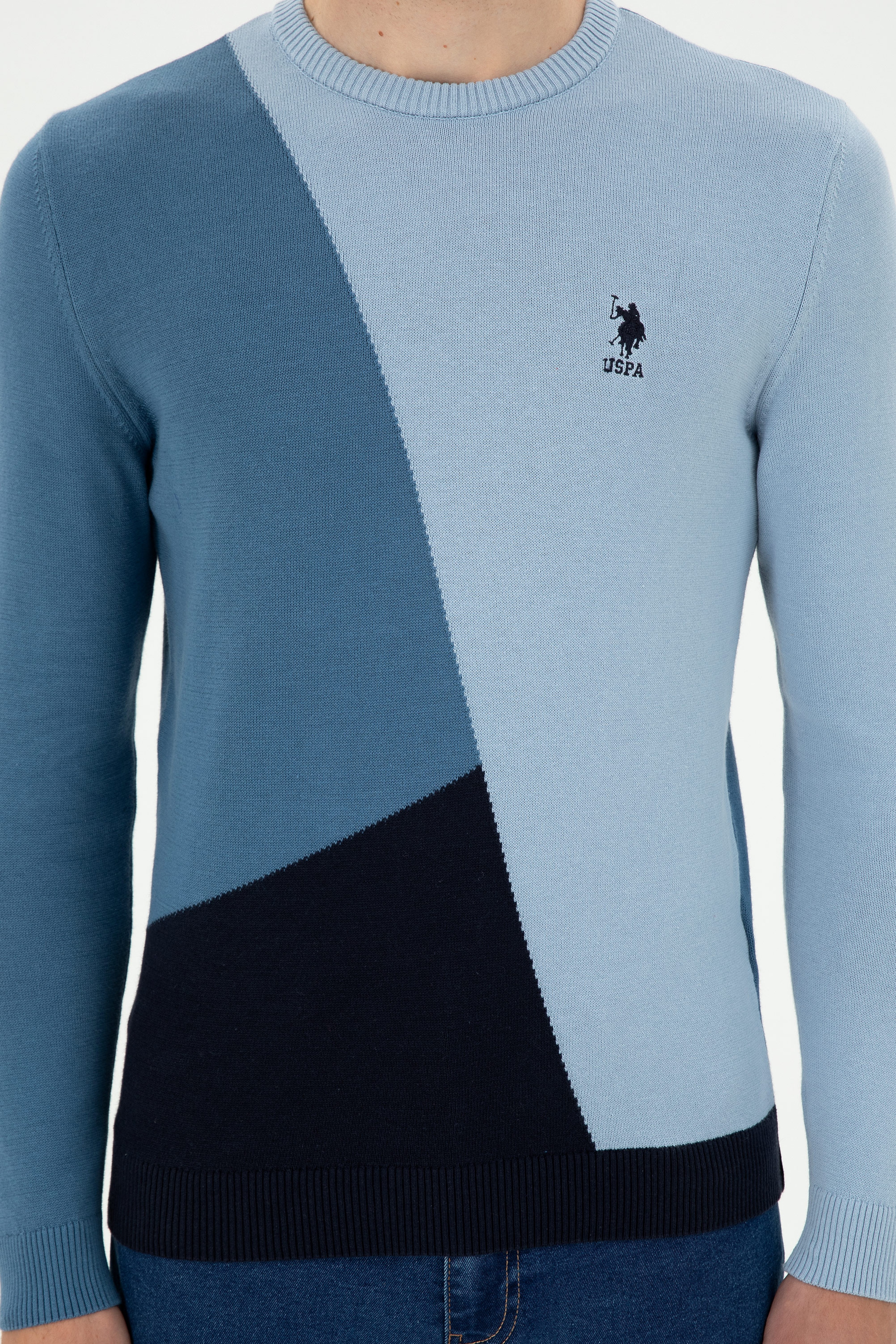 Erkek Slim Fit Bisiklet Yaka Saks Kazak - Image 6