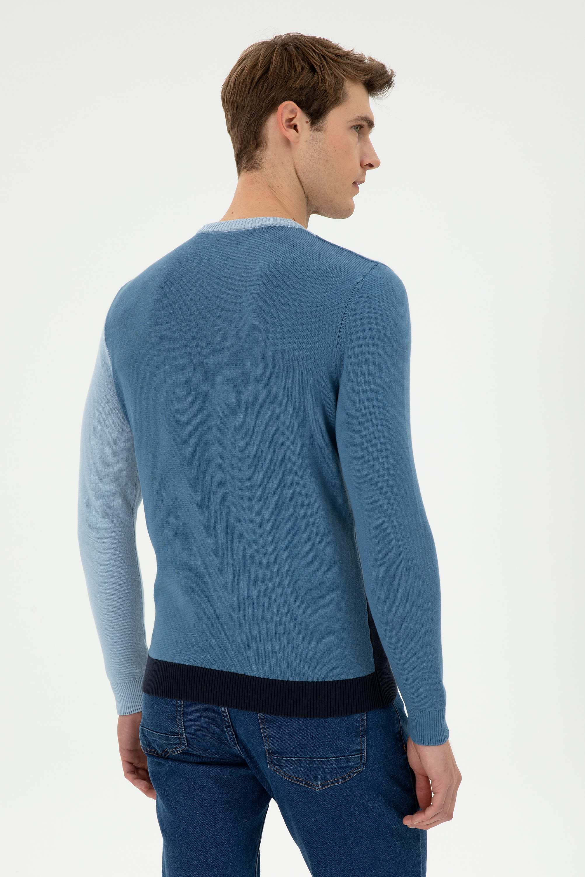 Erkek Slim Fit Bisiklet Yaka Saks Kazak - Image 5