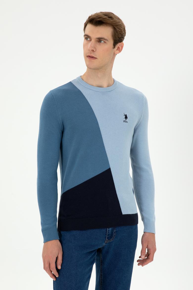 Erkek Saks Bisiklet Yaka Kazak