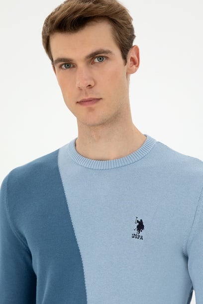 Erkek Slim Fit Bisiklet Yaka Saks Kazak