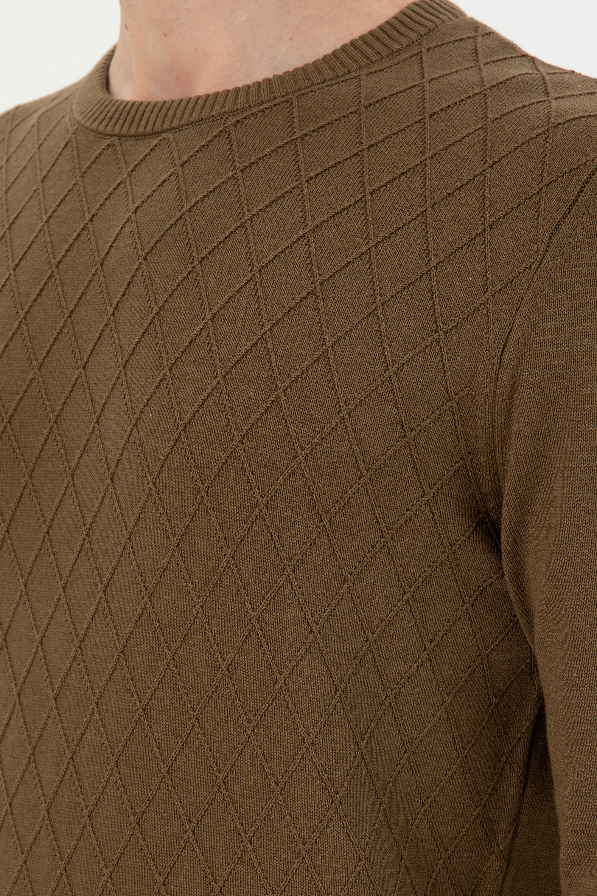 Erkek Slim Fit Bisiklet Yaka Haki Kazak - Image 7