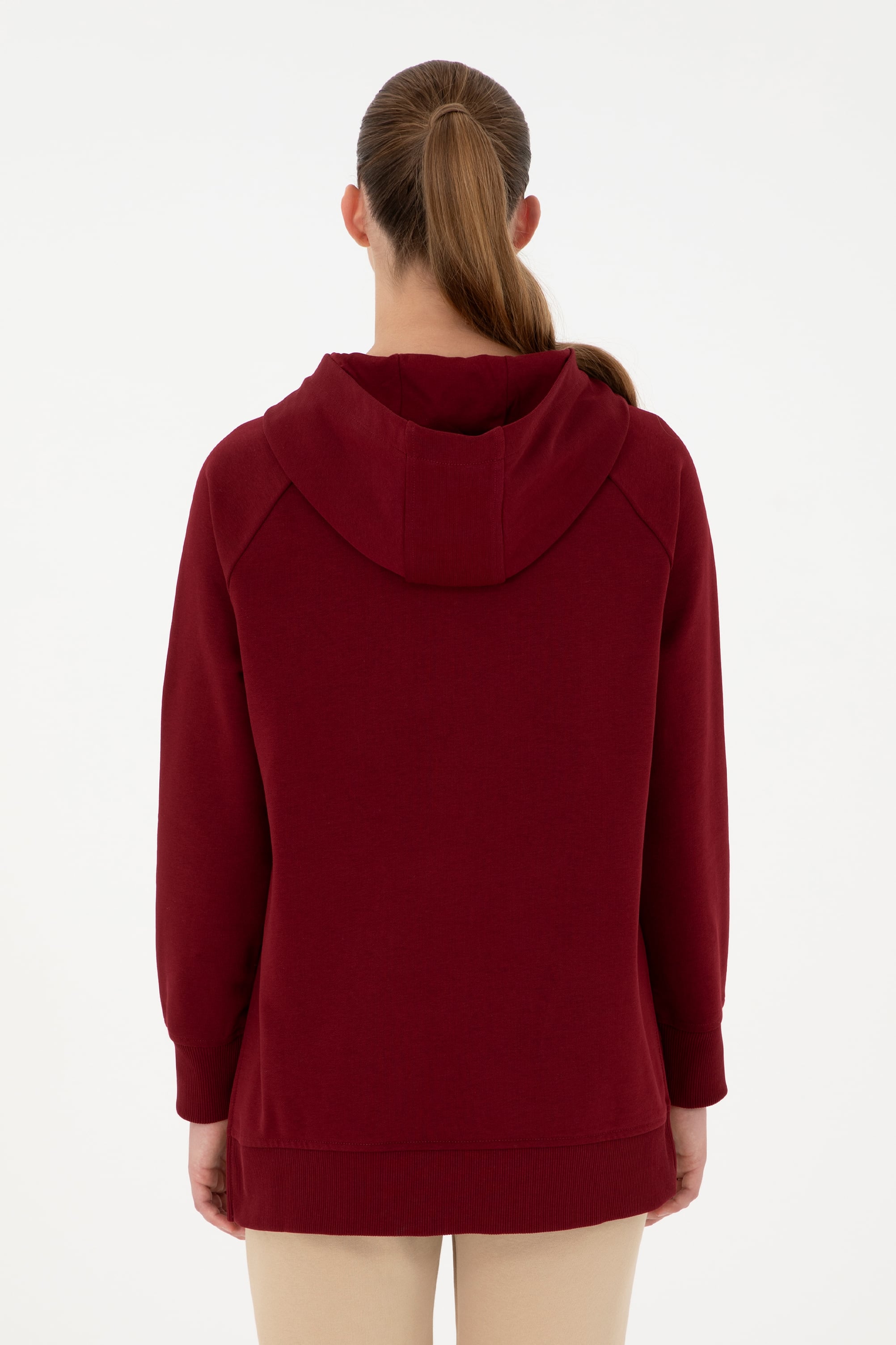 Kadın Bordo Kapüşonlu Sweatshirt