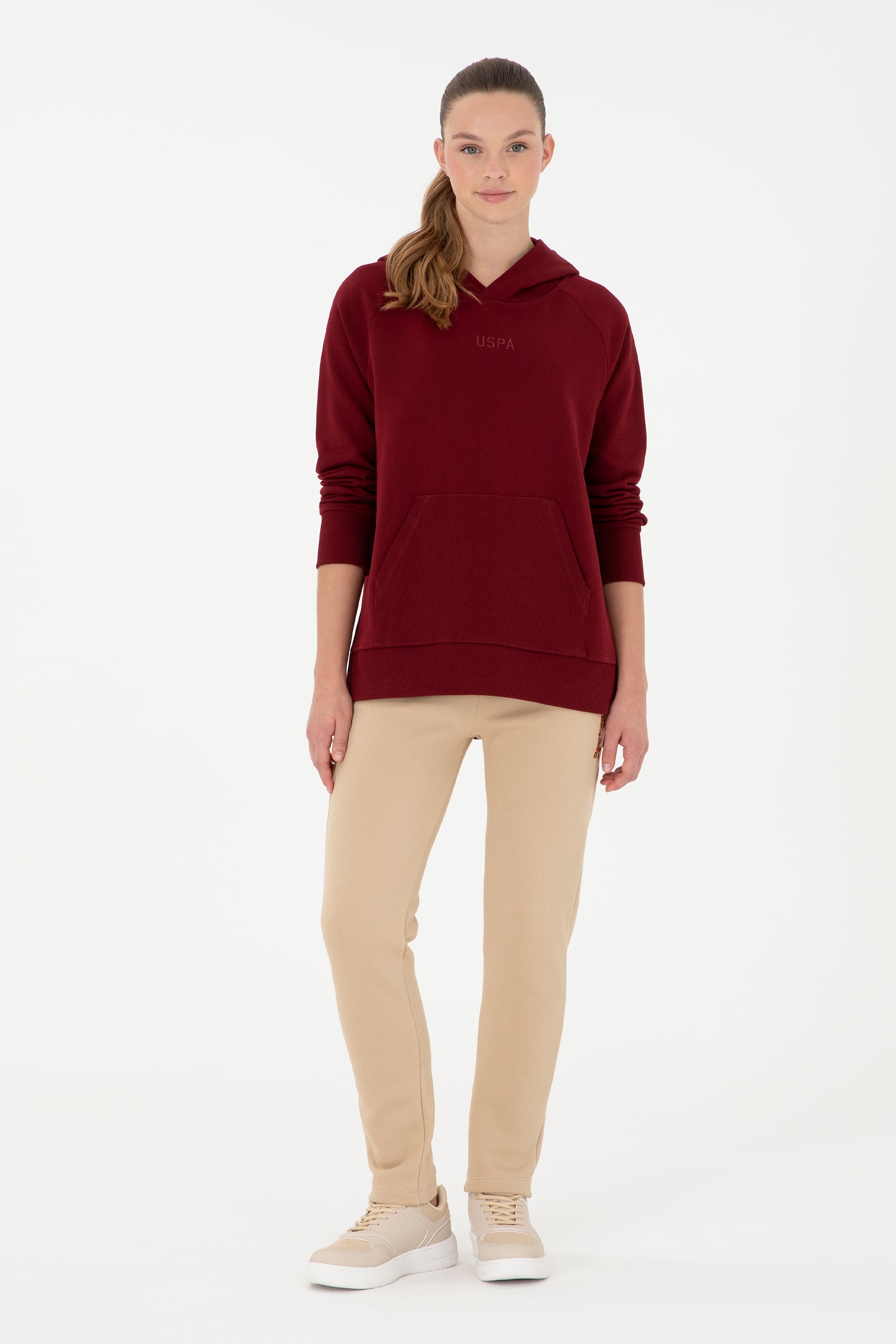 Kadın Bordo Kapüşonlu Sweatshirt