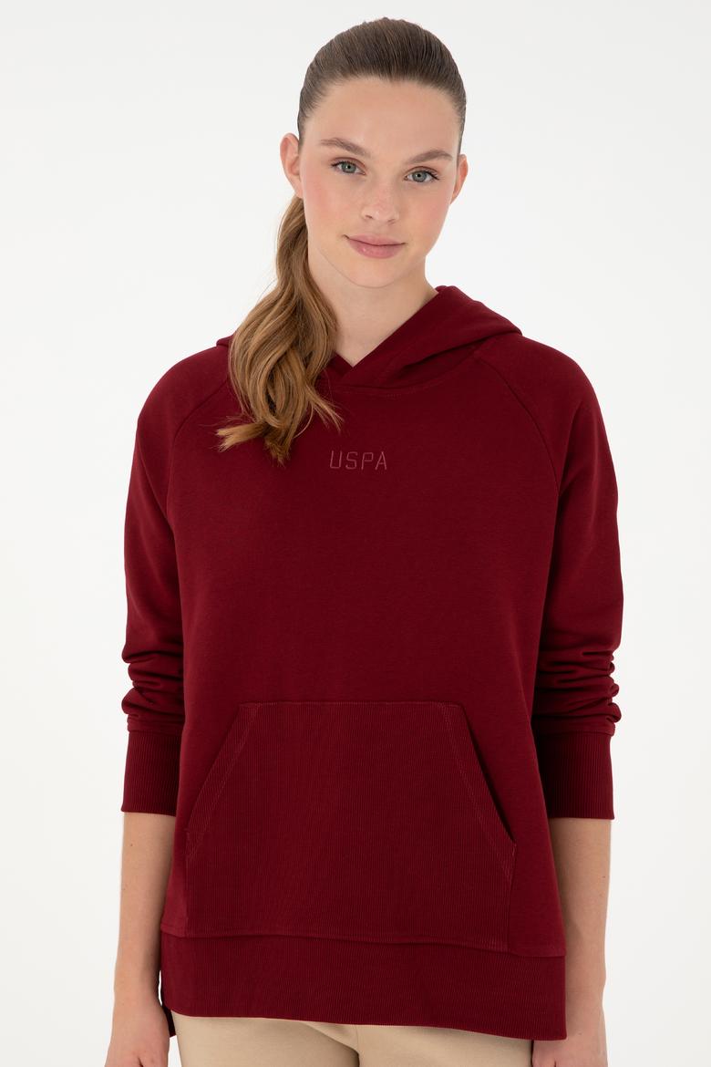 Kadın Bordo Kapüşonlu Sweatshirt - 50296944013