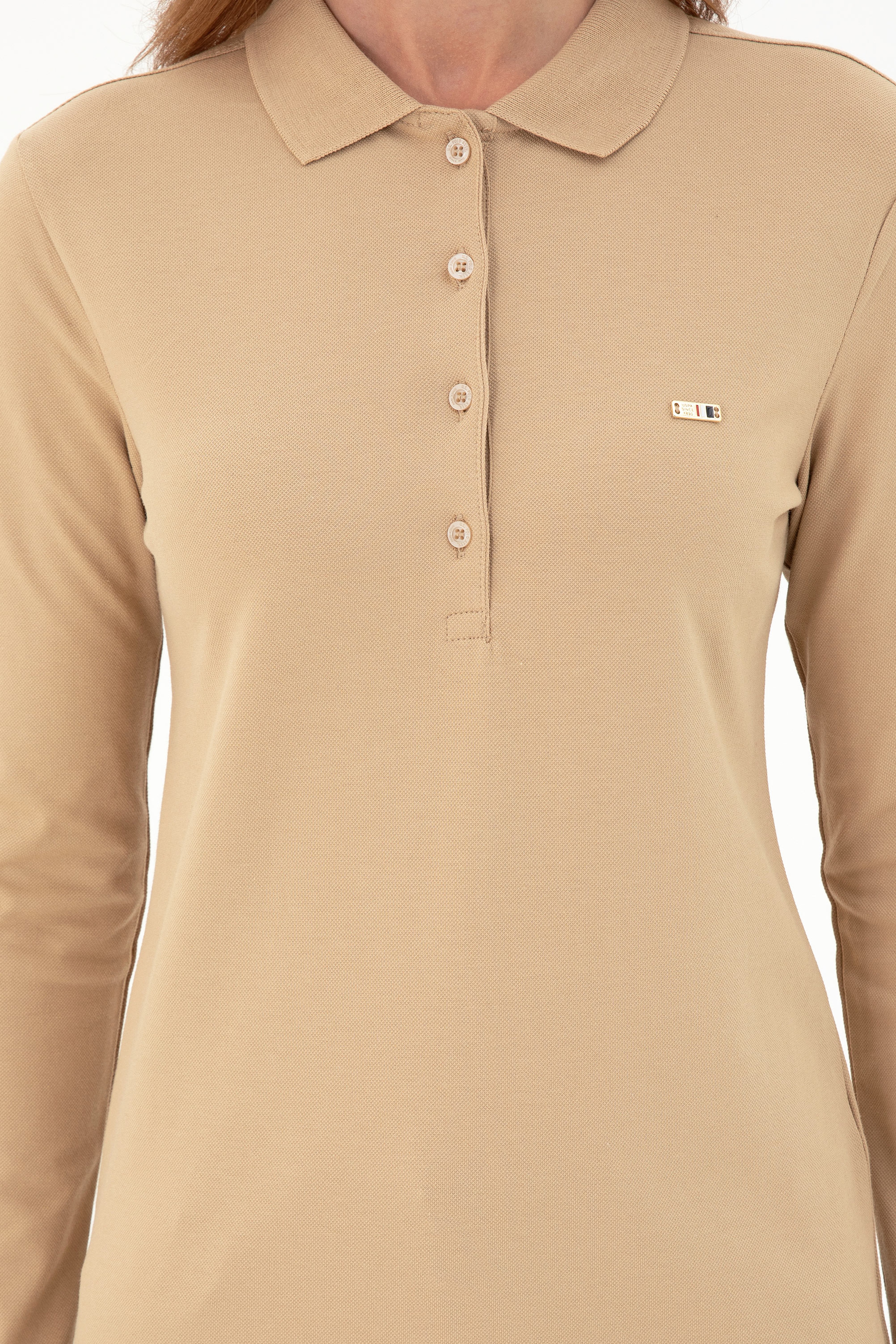 Kadın Kum Basic Polo Yaka Sweatshirt