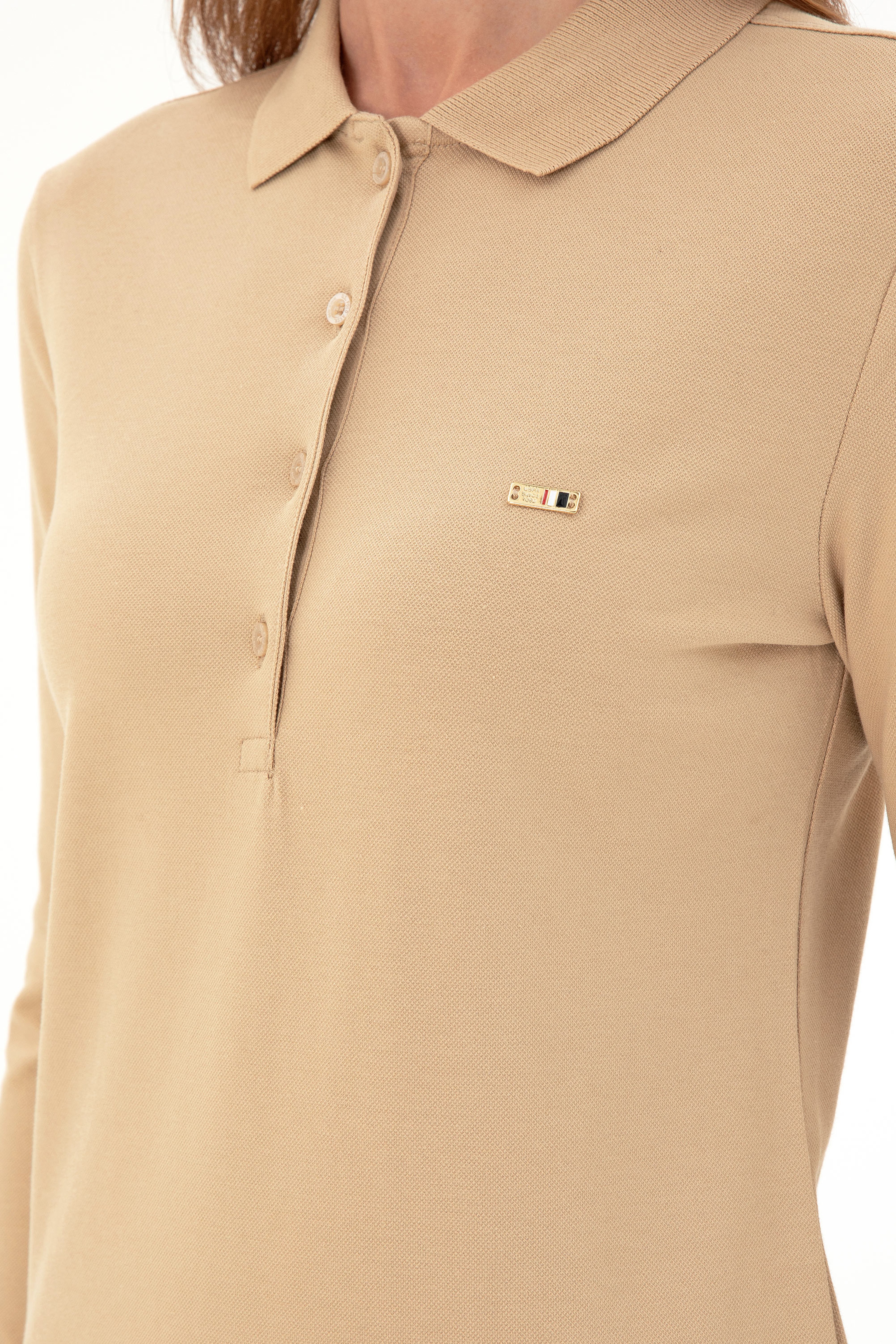 Kadın Kum Basic Polo Yaka Sweatshirt