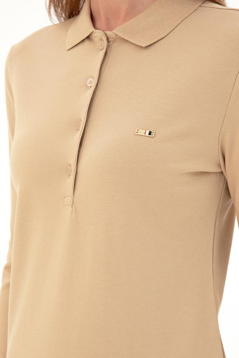 Kadın Kum Basic Polo Yaka Sweatshirt - 50296941081