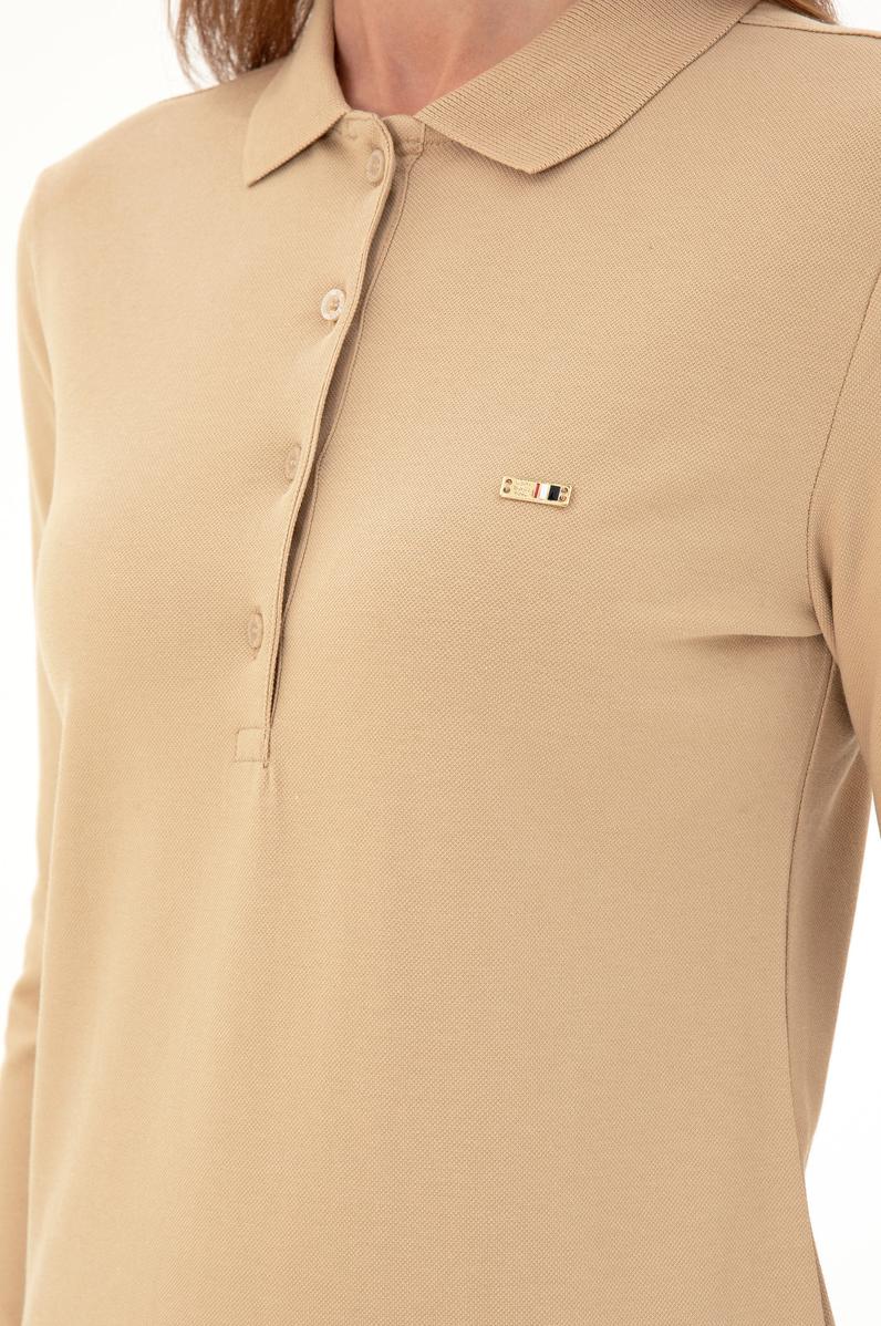 Kadın Kum Basic Polo Yaka Sweatshirt