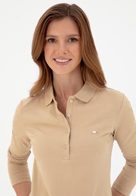 Kadın Kum Basic Polo Yaka Sweatshirt - 50296941081
