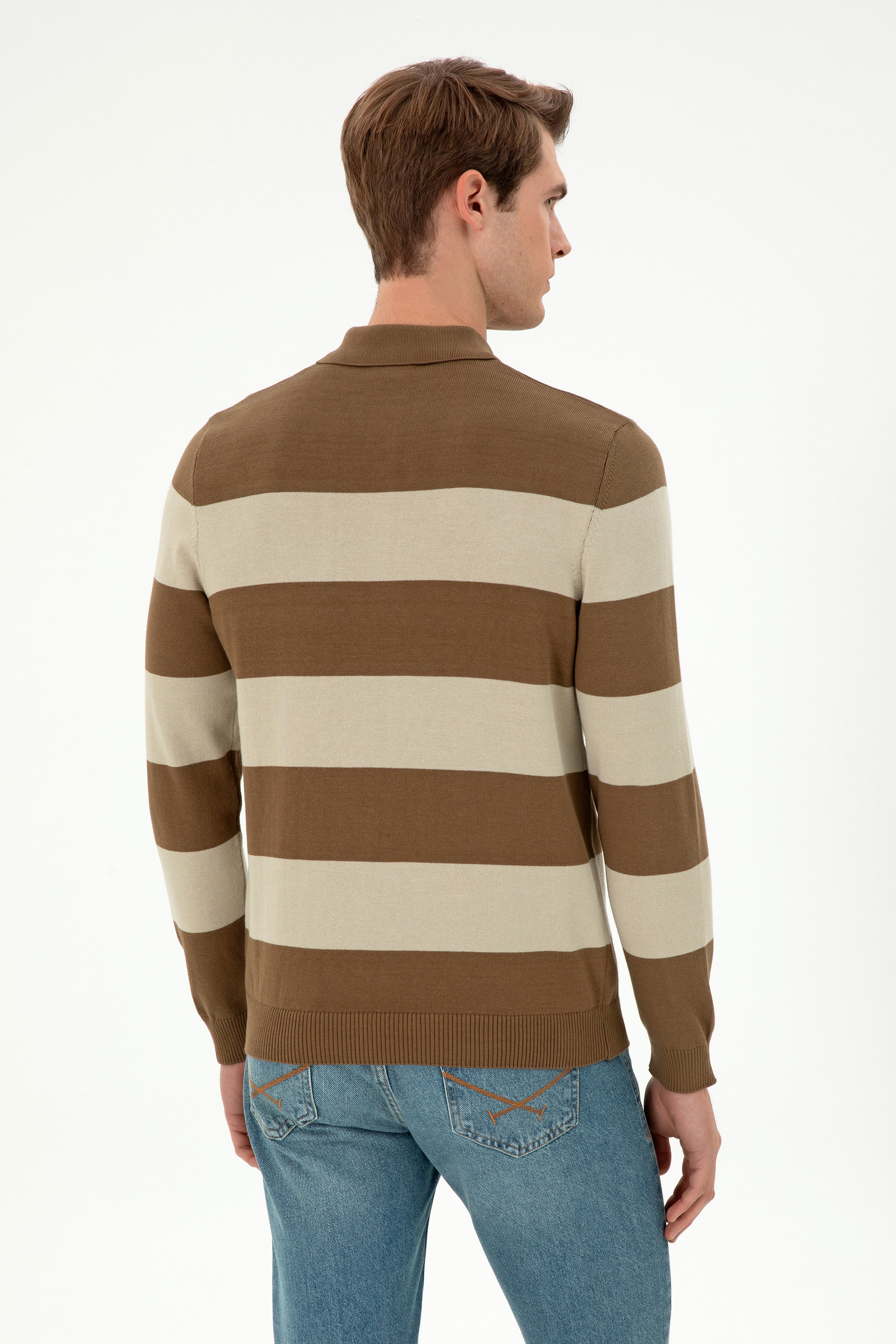 Erkek Regular Fit Polo Yaka Haki Kazak