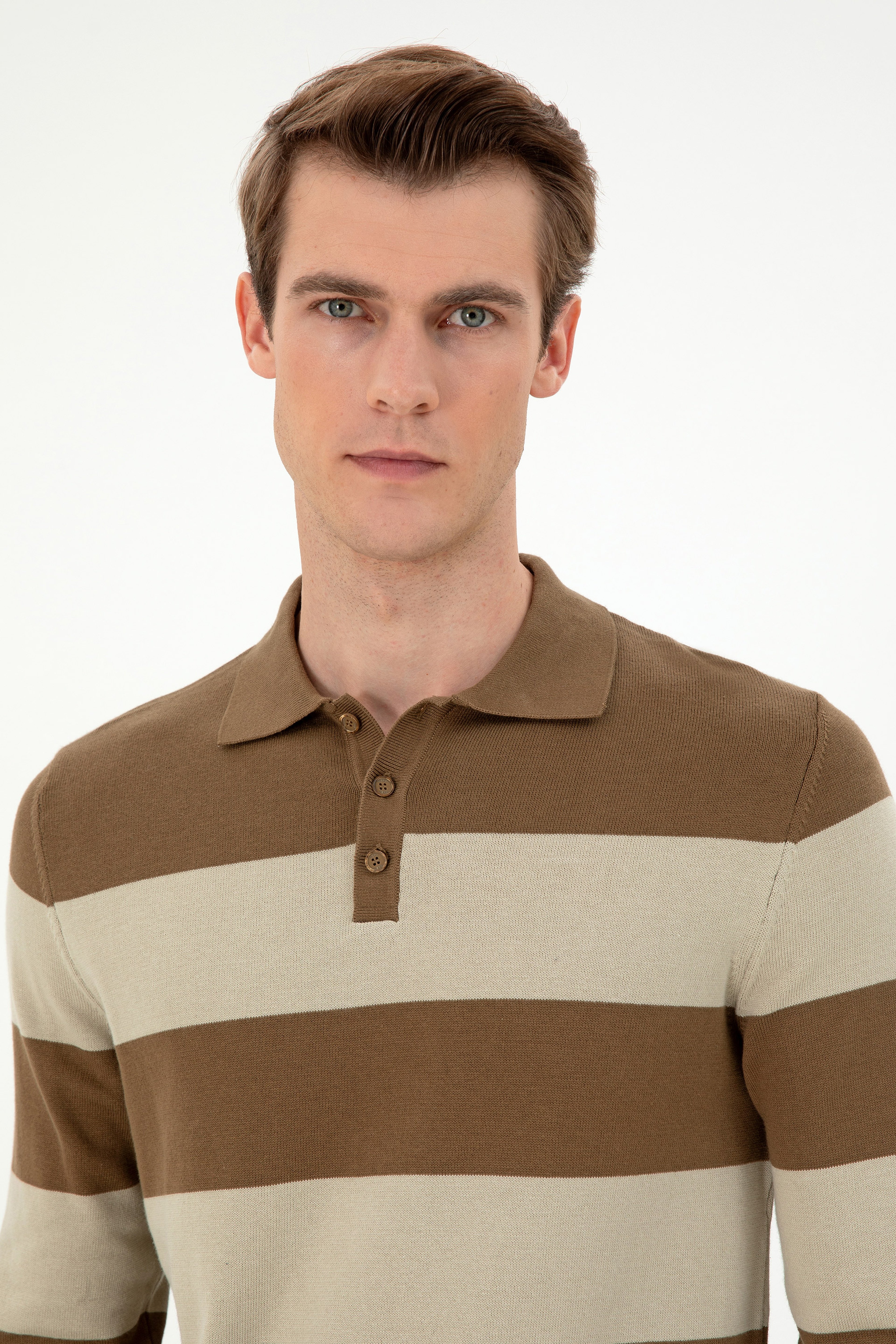 Erkek Regular Fit Polo Yaka Haki Kazak