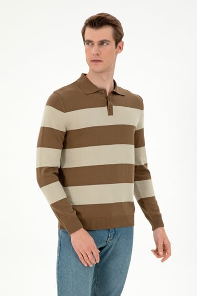 Erkek Regular Fit Polo Yaka Haki Kazak