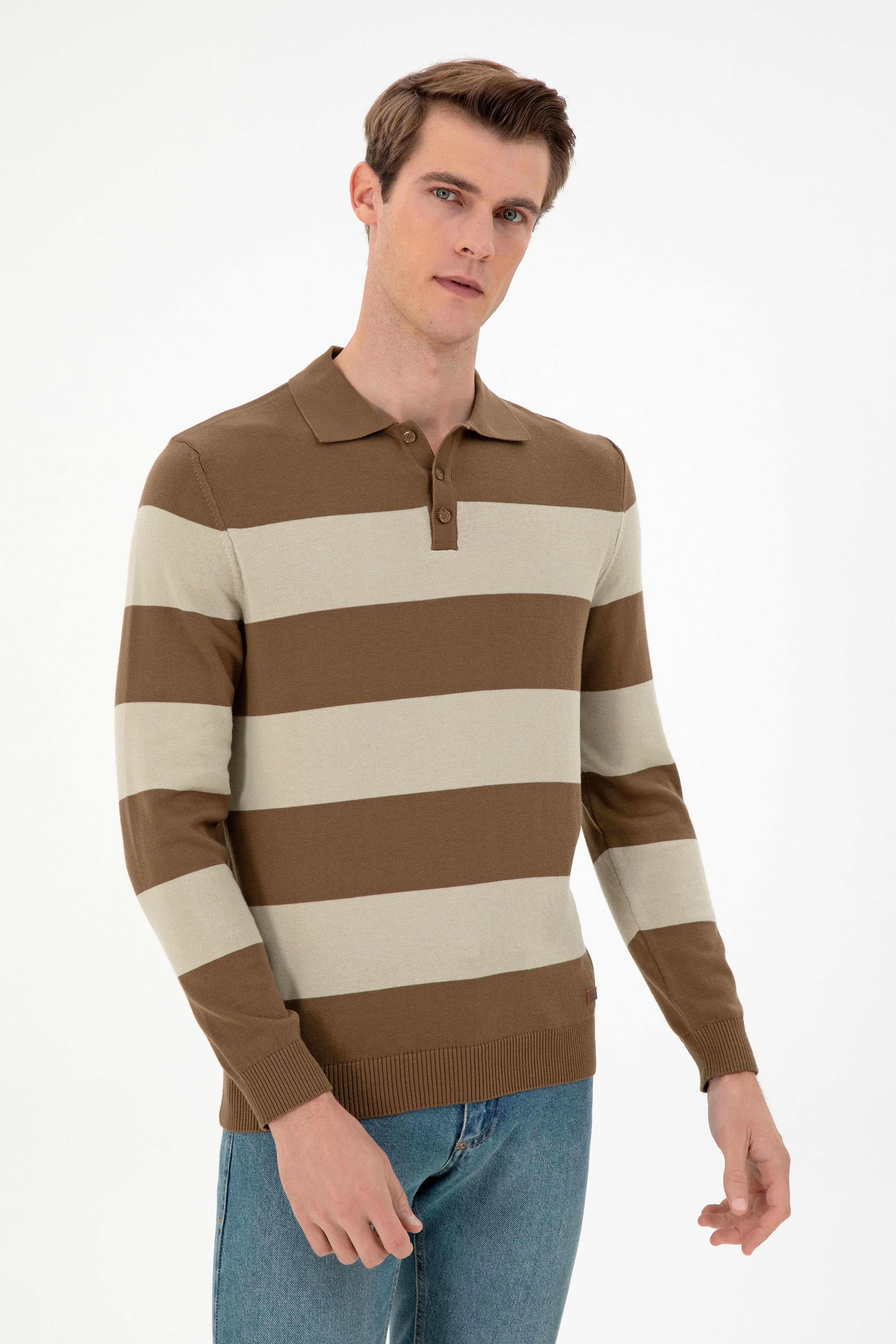 Erkek Regular Fit Polo Yaka Haki Kazak
