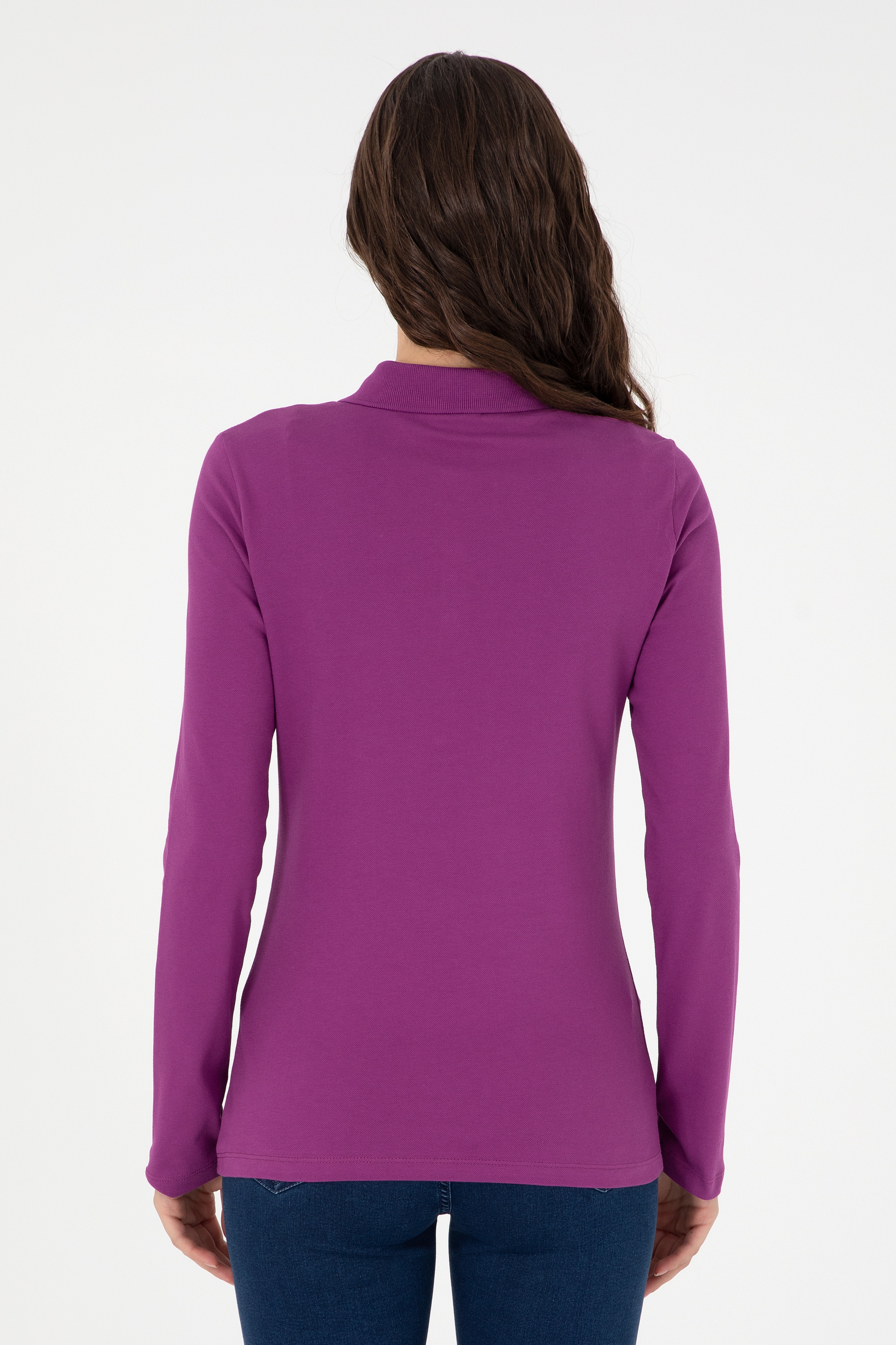 Kadın Menekşe Basic Polo Yaka Sweatshirt