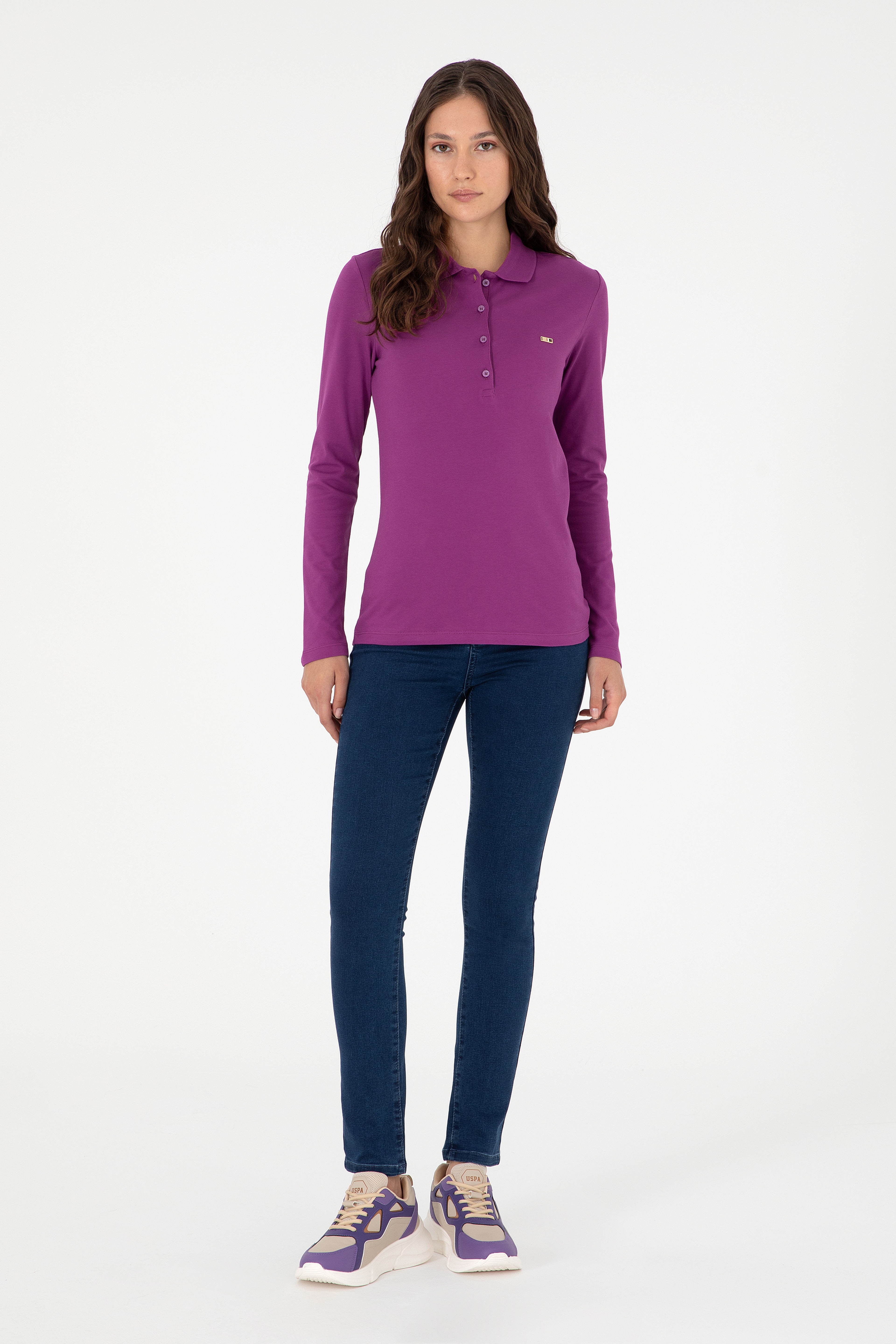 Kadın Menekşe Basic Polo Yaka Sweatshirt - Image 4
