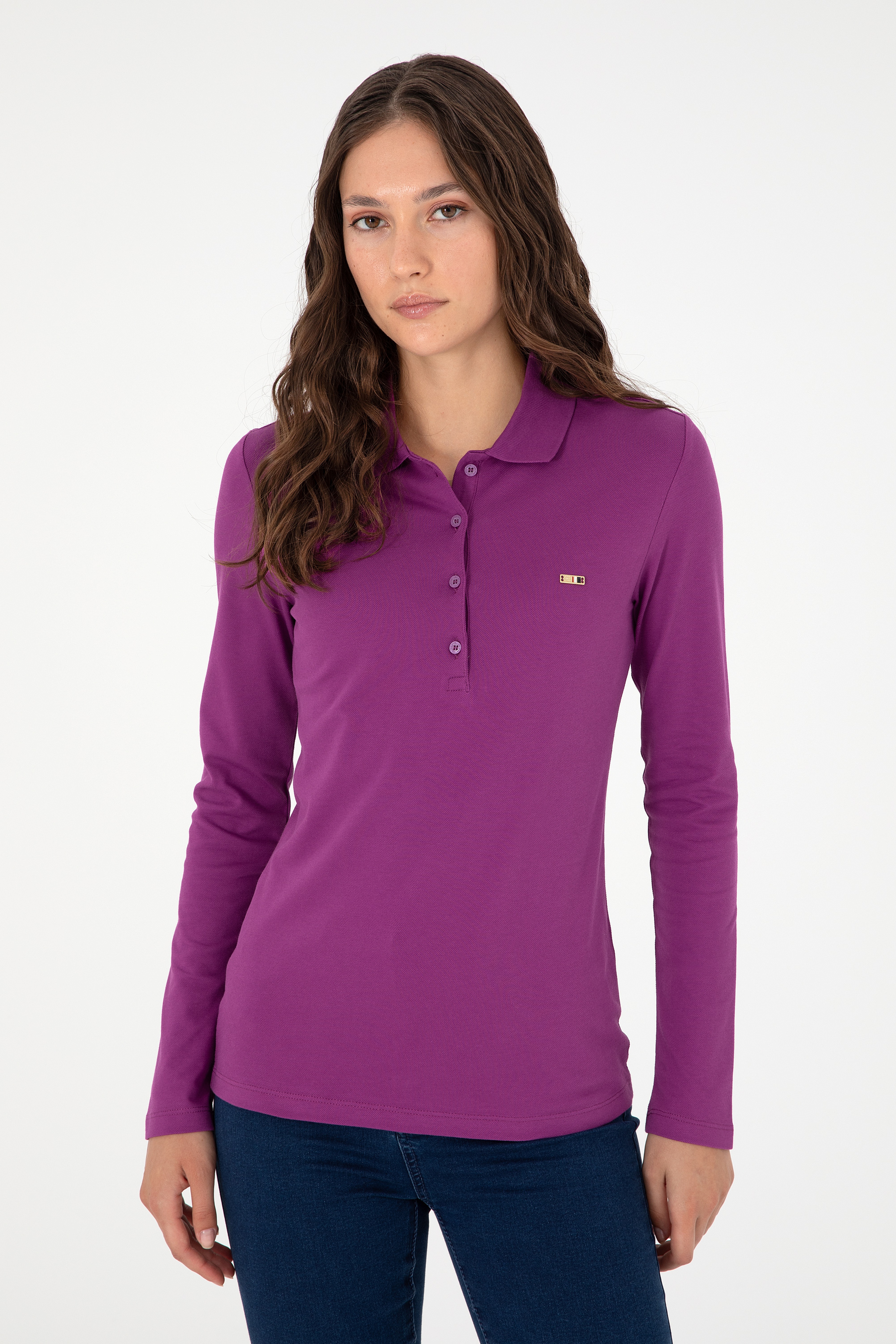 Kadın Menekşe Basic Polo Yaka Sweatshirt