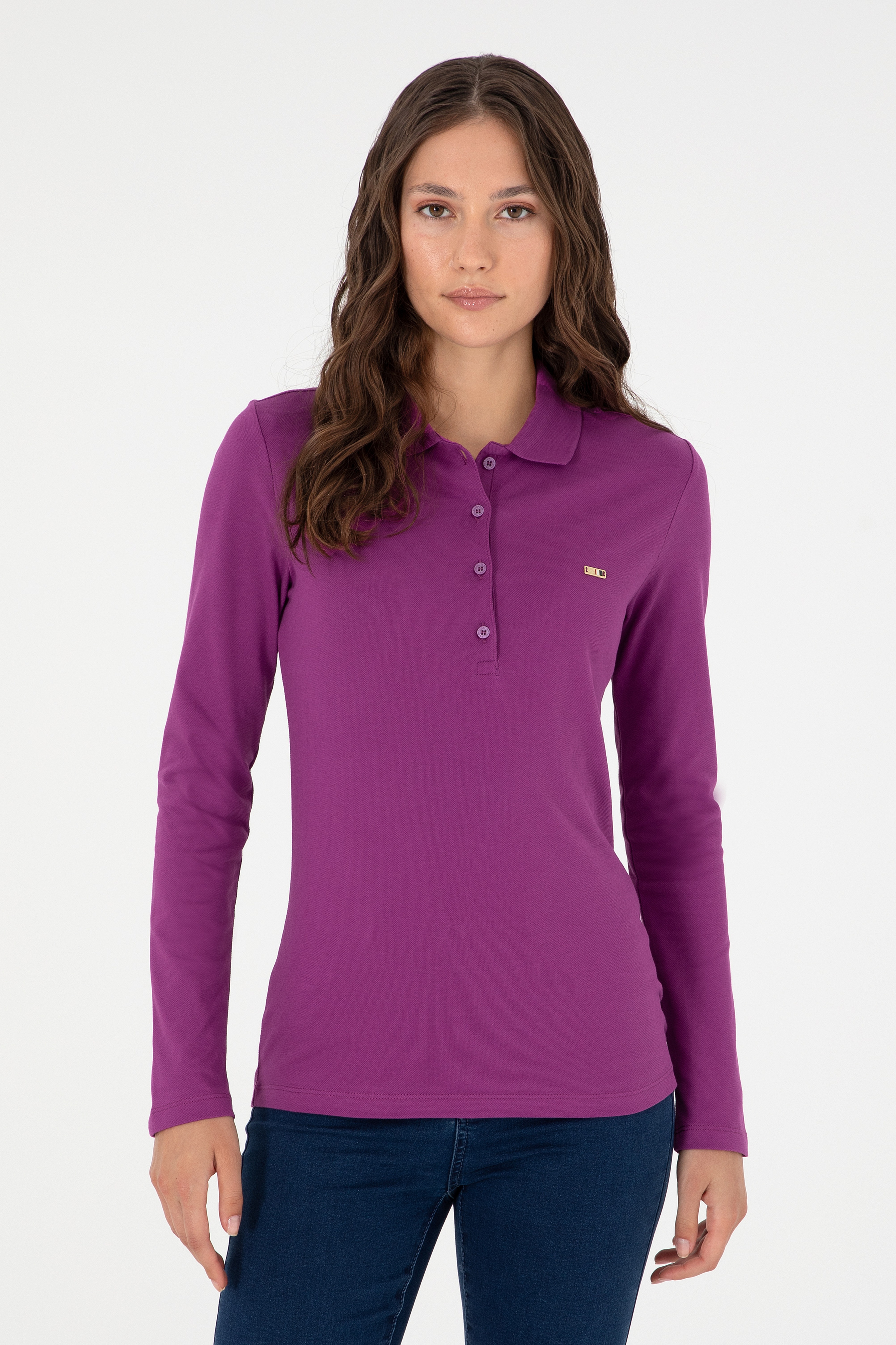 Kadın Menekşe Basic Polo Yaka Sweatshirt - Image 1