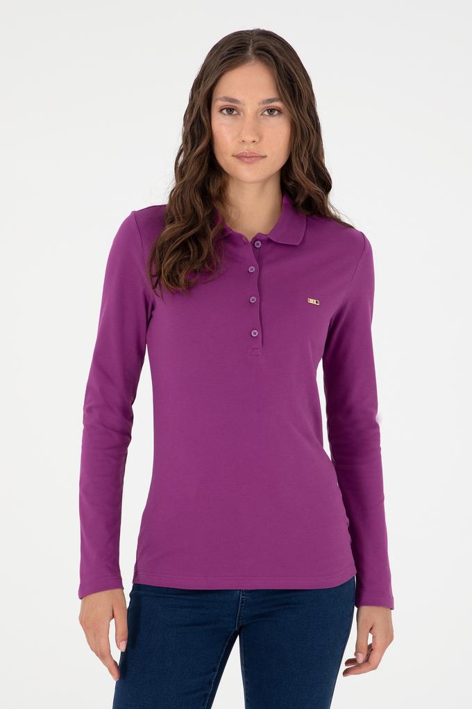 Kadın Menekşe Basic Polo Yaka Sweatshirt