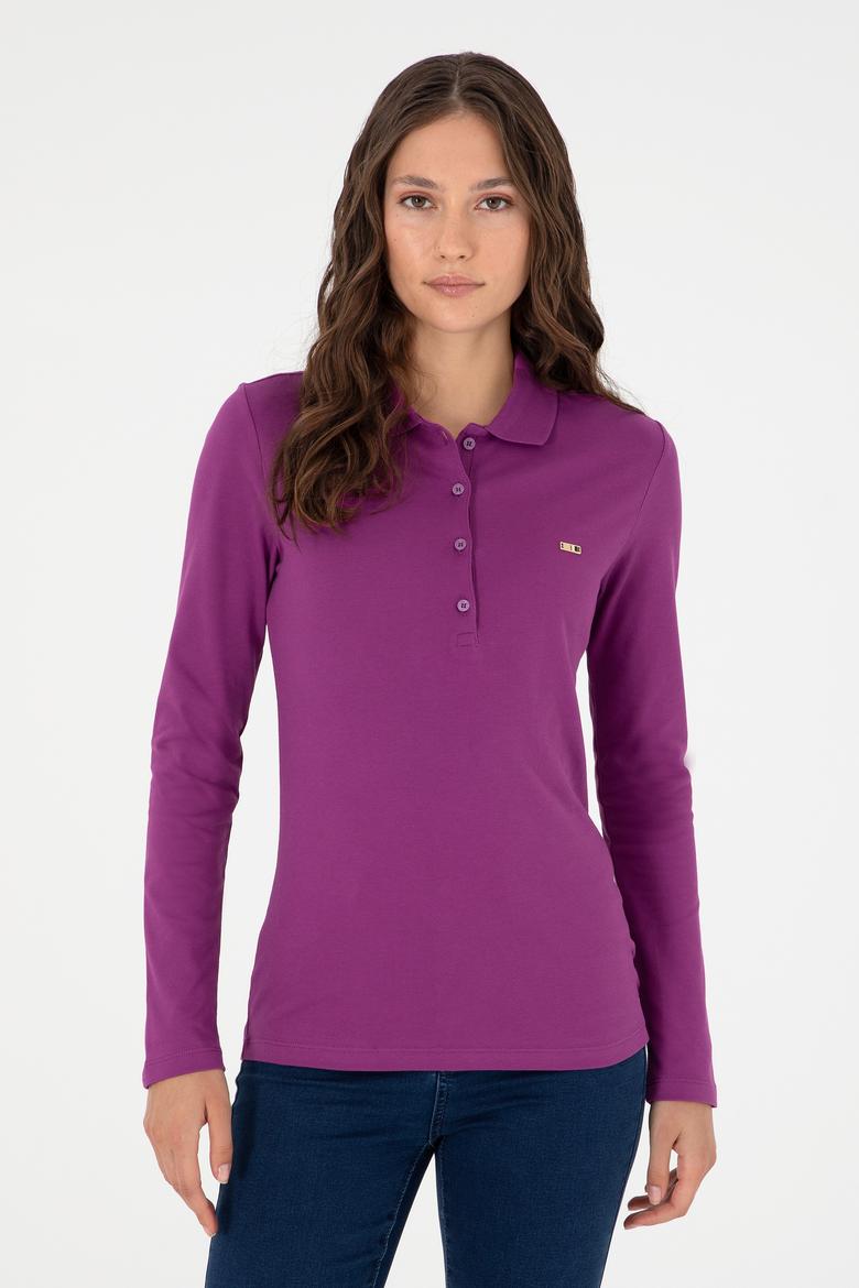 Kadın Menekşe Basic Polo Yaka Sweatshirt