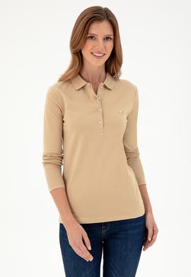 Kadın Kum Basic Polo Yaka Sweatshirt - 50296941081