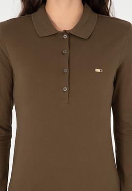 Kadın Haki Basic Polo Yaka Sweatshirt - 50296941077