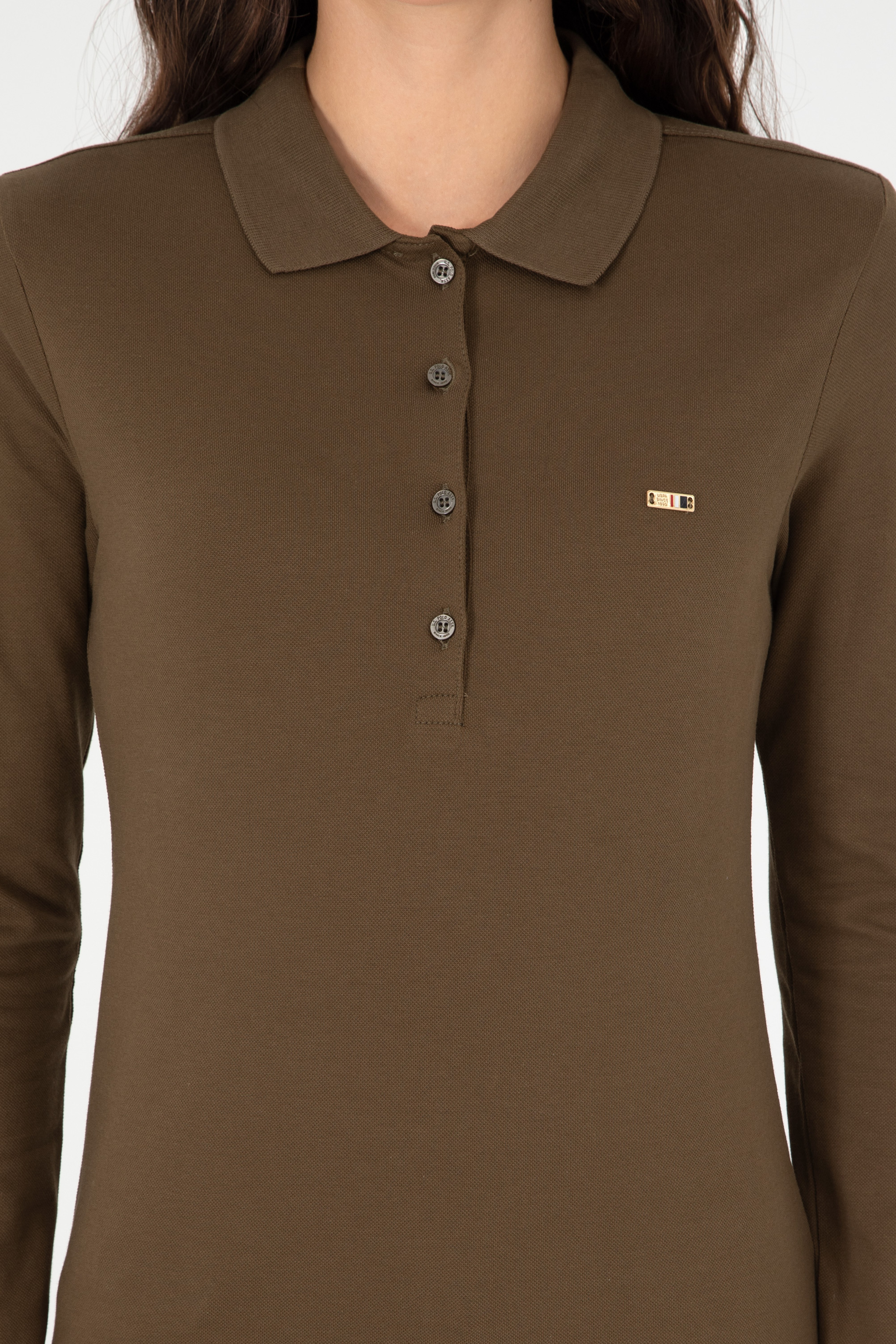 Kadın Haki Basic Polo Yaka Sweatshirt