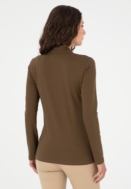 Kadın Haki Basic Polo Yaka Sweatshirt - 50296941077