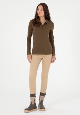 Kadın Haki Basic Polo Yaka Sweatshirt - 50296941077