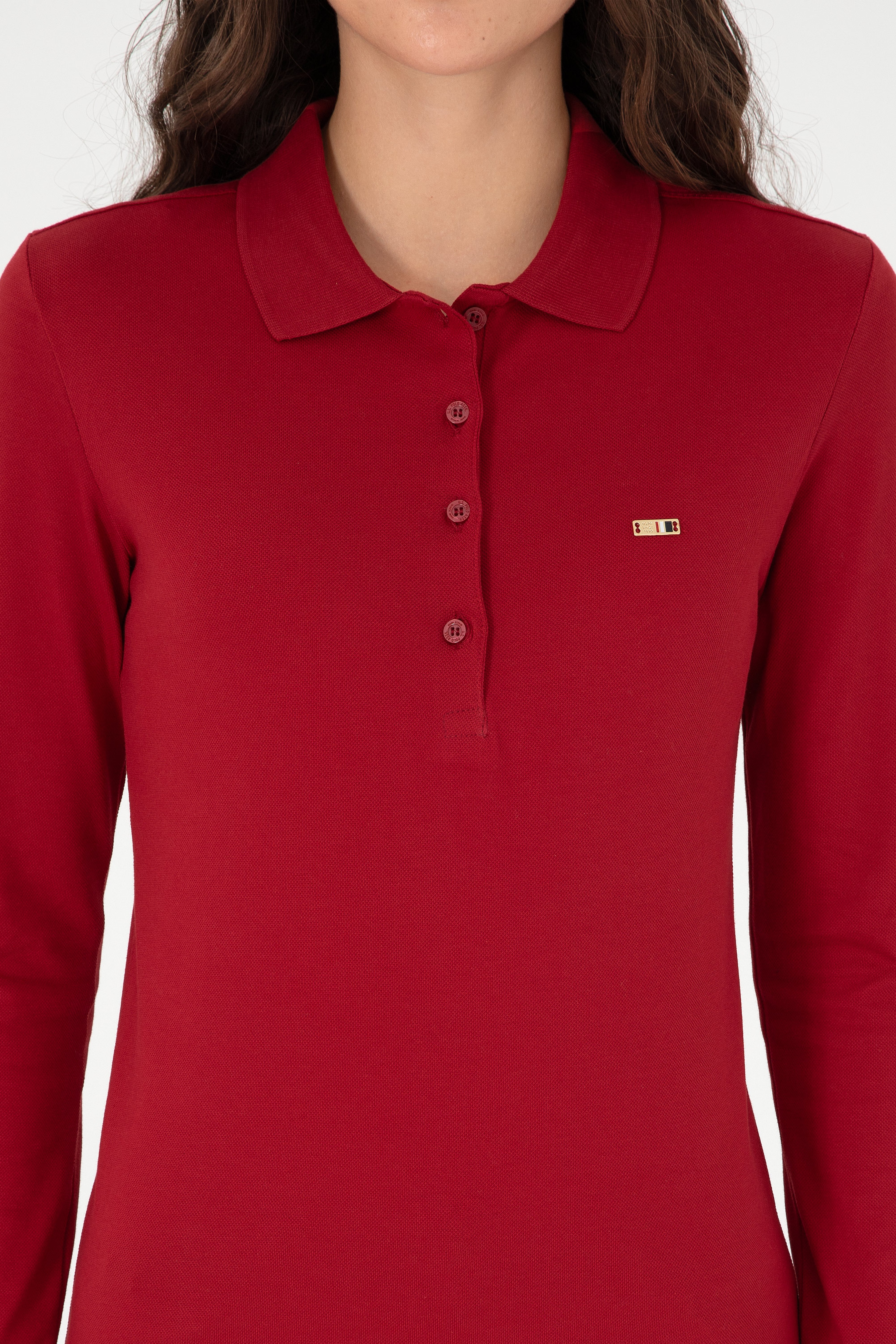 Kadın Kırmızı Basic Polo Yaka Sweatshirt - Image 6