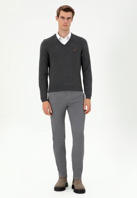 Erkek Slim Fit V Yaka Antrasit Melanj Kazak - 50297063015