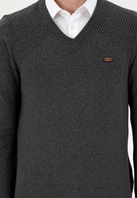 Erkek Slim Fit V Yaka Antrasit Melanj Kazak - 50297063015