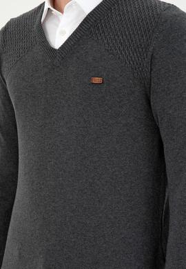 Erkek Slim Fit V Yaka Antrasit Melanj Kazak - 50297063015