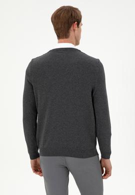 Erkek Slim Fit V Yaka Antrasit Melanj Kazak - 50297063015