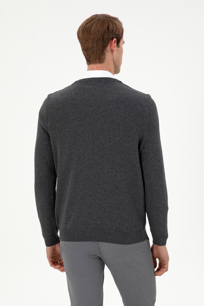 Erkek Slim Fit V Yaka Antrasit Melanj Kazak