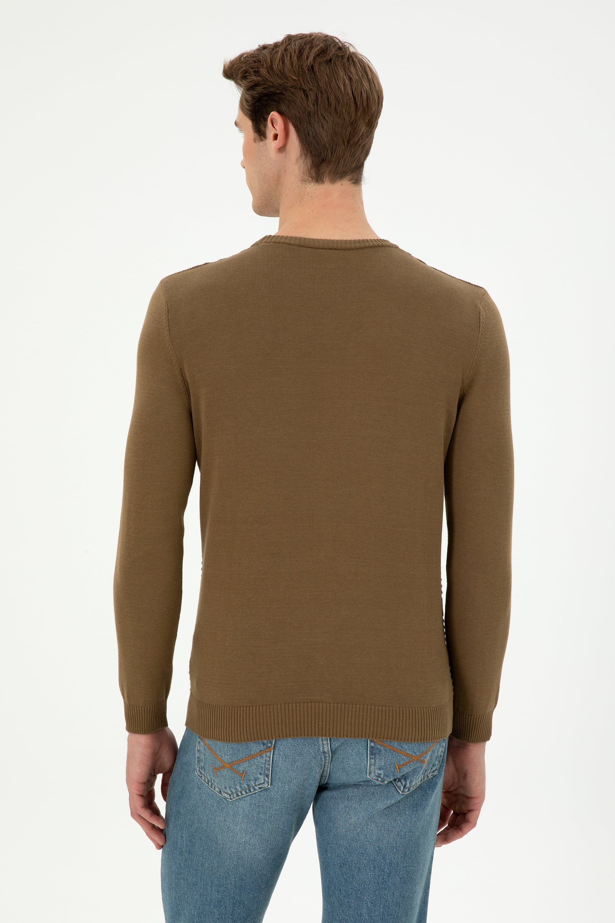Erkek Slim Fit Bisiklet Yaka Haki Kazak