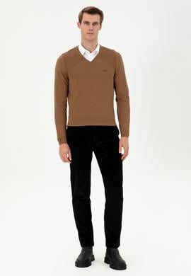 Erkek Slim Fit V Yaka Haki Melanj Kazak - 50297063027