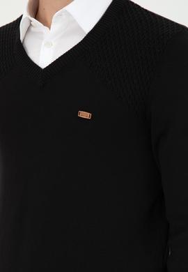 Erkek Slim Fit V Yaka Siyah Kazak - 50297063032