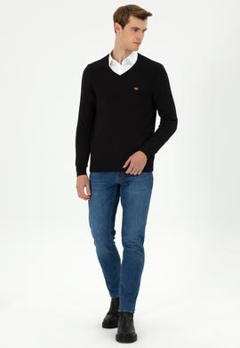 Erkek Slim Fit V Yaka Siyah Kazak - 50297063032