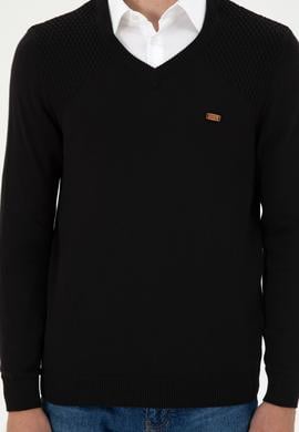 Erkek Slim Fit V Yaka Siyah Kazak - 50297063032