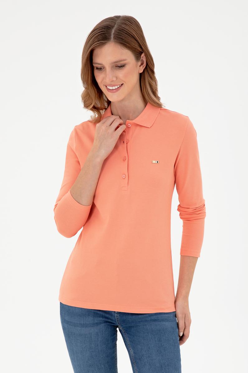 Kadın Somon Basic Polo Yaka Sweatshirt