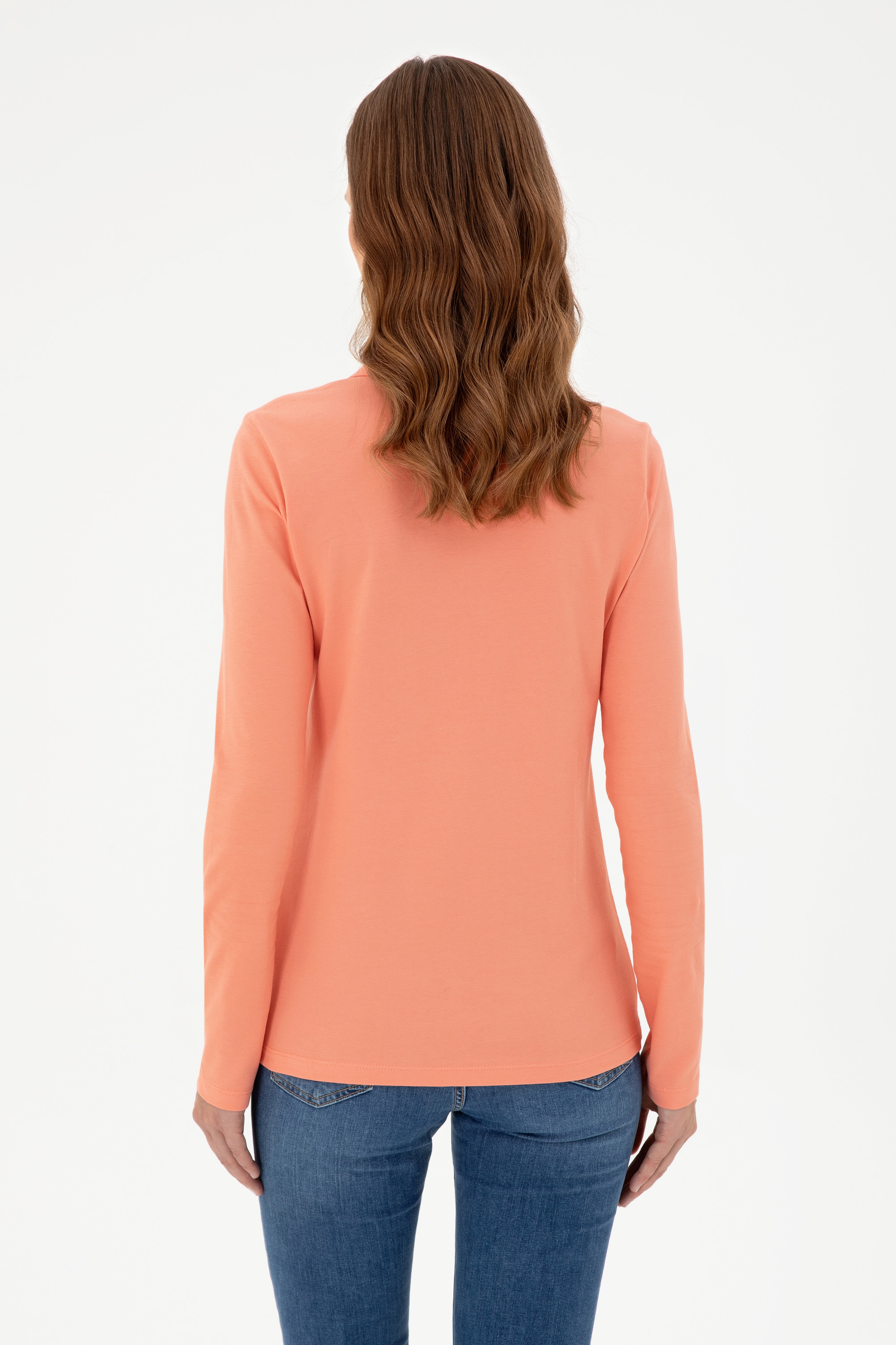 Kadın Somon Basic Polo Yaka Sweatshirt - Image 5